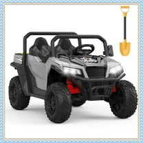 Sakiyr 24V Ride On Dump Truck for Kids, 2-Seater Electric Car with Remote, 4WD, Dump Bed, Shovel, Music & Lights, Gray