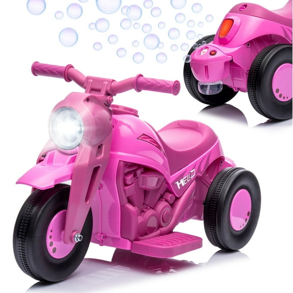 Sakiyr 6V Kids Ride-On Bubble Motorcycle, Electric 3-Wheel Motorbike with Music, LED Lights, Pedal, Forward/Reverse, Bubble Maker, for Toddlers 2-5 Years Old