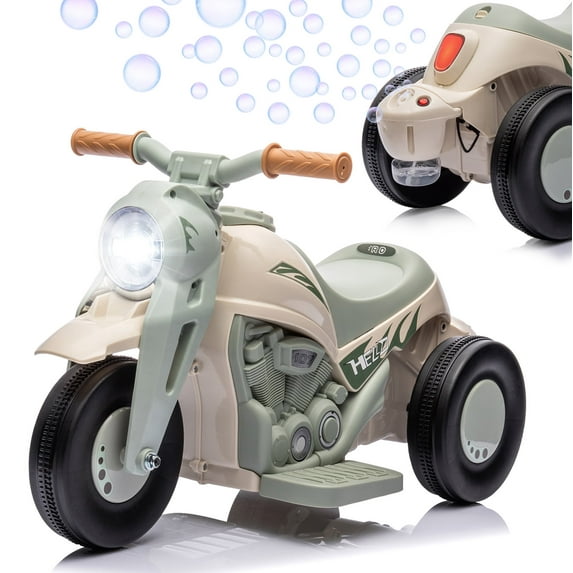 Sakiyr 6V Kids Ride-On Bubble Motorcycle, Electric 3-Wheel Motorbike with Music, LED Lights, Pedal, Forward/Reverse, Bubble Maker, for Toddlers 2-5 Years Old