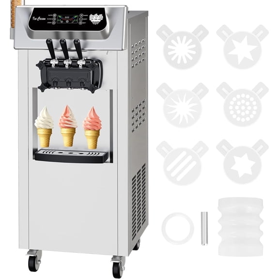 Sakiyr Commercial Ice Cream Maker Machine, 5.8-8 Gal/Hr Yield,2+1 Flavors Soft Serve Machine with Two 7L Hoppers, LCD Touch Screen, Automatic Cleaning for Home Snack Bar & Restaurants