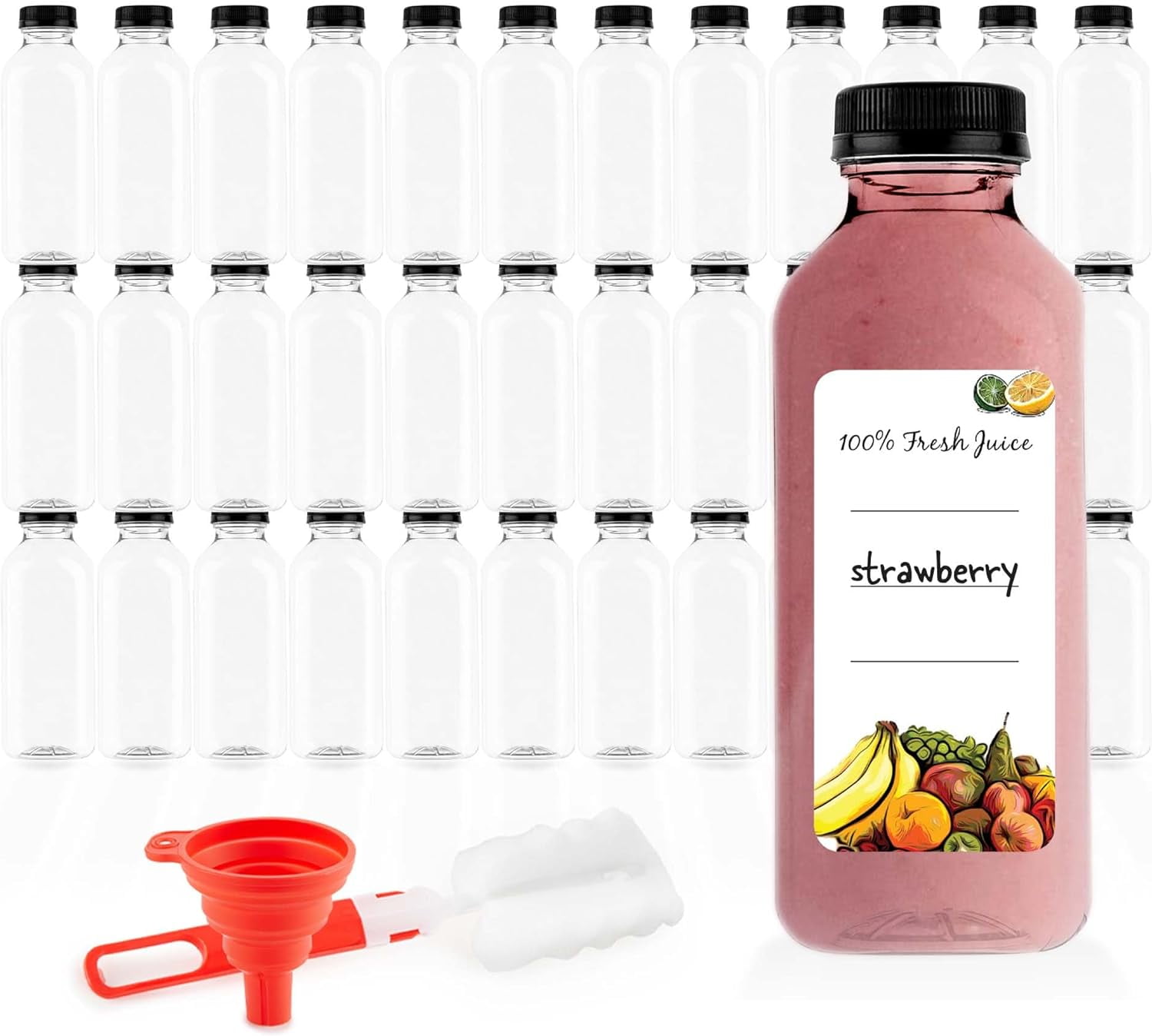 Juice Bottles with Caps for Juicing & Smoothies, Reusable Clear Empty