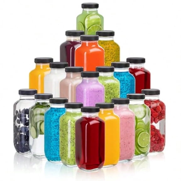 Juice Bottles With Lids 16 Oz Set Of 20 Clear Glass Jars With Caps Reusable Empty Drink Containers For Juicing Smoothies Water Milk Kombucha Storage Wellness Shots And More 20