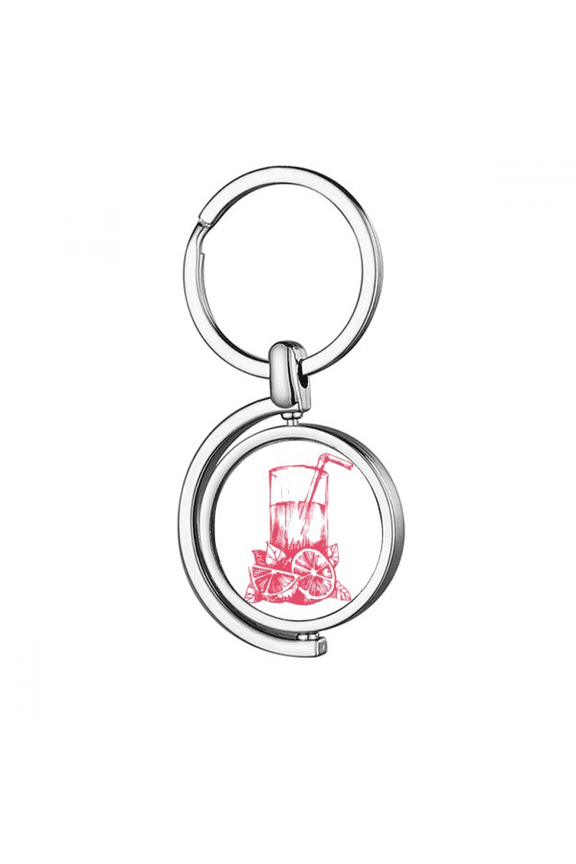 Juice Lemon Watercolor Illustration Pattern Rotating Keychain Metal Keyring Holder