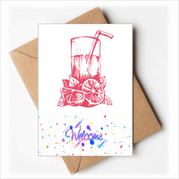 Juice Lemon Watercolor Illustration Pattern Welcome Back Greeting Cards Envelopes Blank