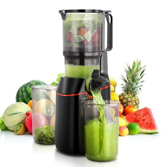 Sunmaki Cold Press Juicer, 5.25" Wide Feed Chute Juice Extractor Machine 160W, High Juice Yield, Slow Masticating Juicer for Whole Vegetables & Fruits, Black