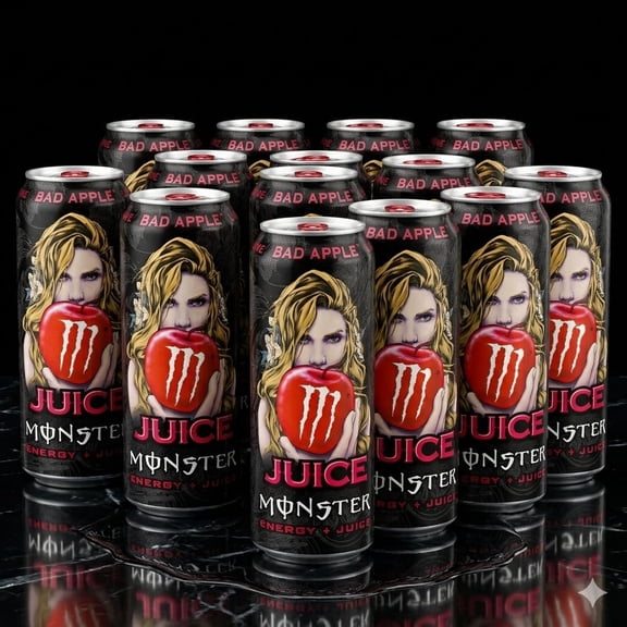 Juice Monster Bad Apple Juice + Energy Drink, 16 fl oz Cans, 24 Pack