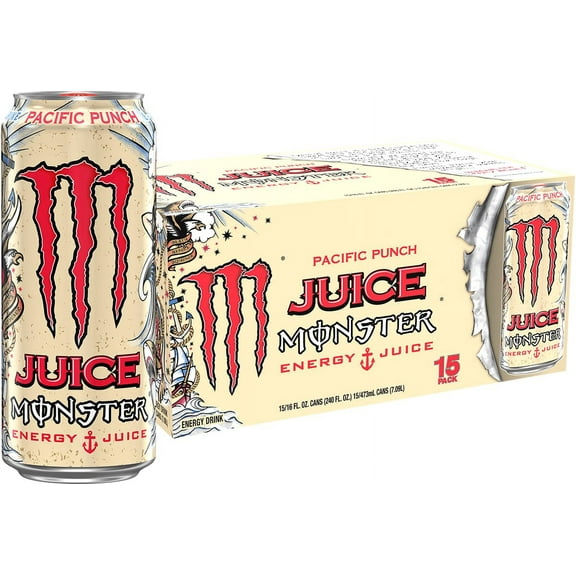 Juice Monster Pacific Punch, Energy + Juice, Energy Drink, 16 Ounce (Pack Of 15)