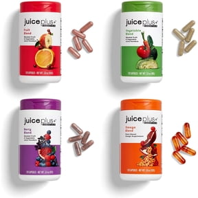 Juice Plus+ Fruit, Vegetable, Berry & Omega Blend Capsules - Nutrition from 30 Fruits, Vegetables & Berries + Plant-Based Omega Fatty Acids - 4 Bottles (60 Servings Each)