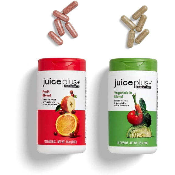 Juice Plus+ Fruit & Vegetable Blend Capsules – Whole Food Supplement with 20 Fruits & Vegetables – Vegan, Gluten-Free – 2 Bottles (120 Servings Total)