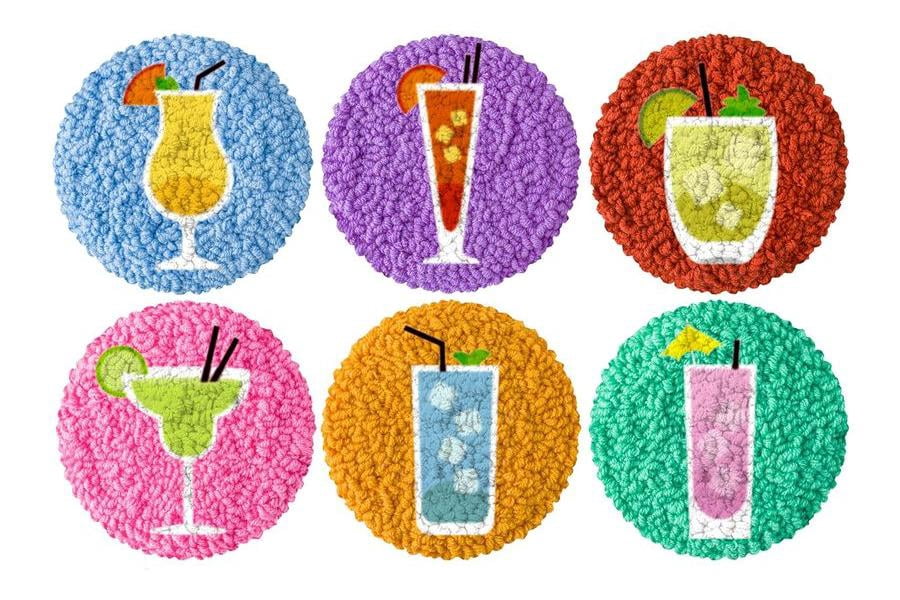 Juice Punch Needle Coasters Kit,6-pattern punch needle Needle Coasters Kit ,Punch Art for Beginners,Suitable for Home Decoration