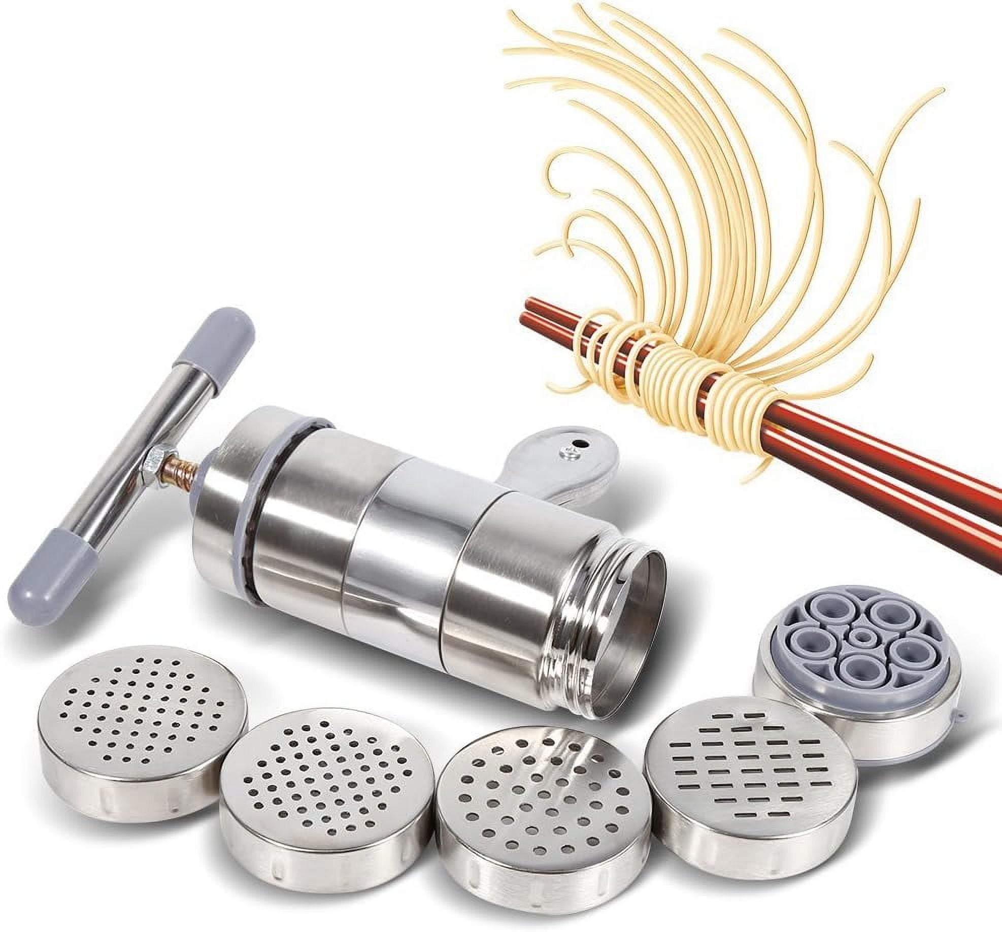 Compact Stainless Steel Manual Pasta Maker with Multiple Moulds