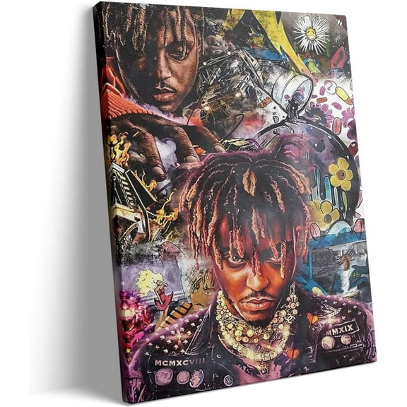 Juice WRLD Canvas Wall Art - 16X20 inch Vibrant Rapper Collage Artwork Featuring Hip-Hop Themes and Urban , Music-Inspired Wall Art for Bedroom, Living Room or Studio ation