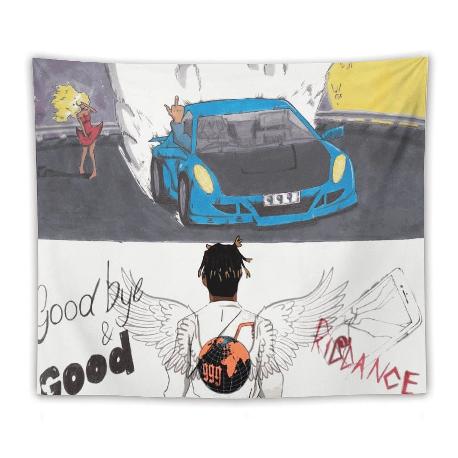 Juice Wrld Cartoon Tapestry Home Decor Kids Room Design Wall Art 50"x60"