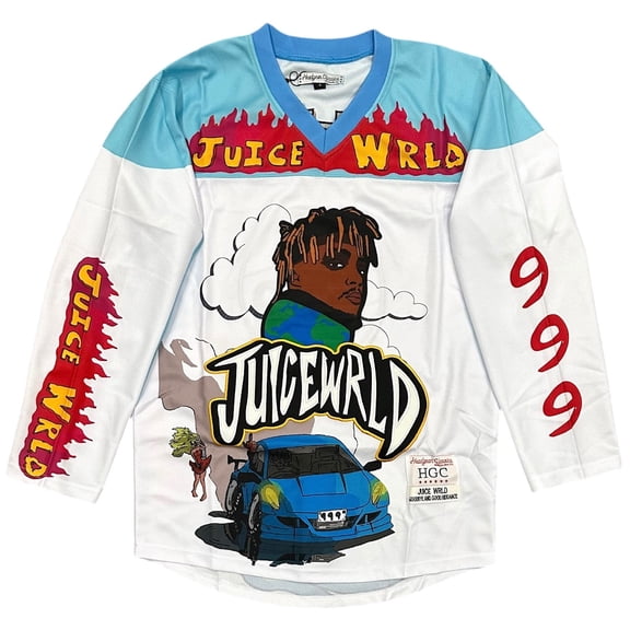 Juice Wrld Men's Headgear Classics Premium Embroidered Hockey Jersey (4X-Large, Light Blue/White)