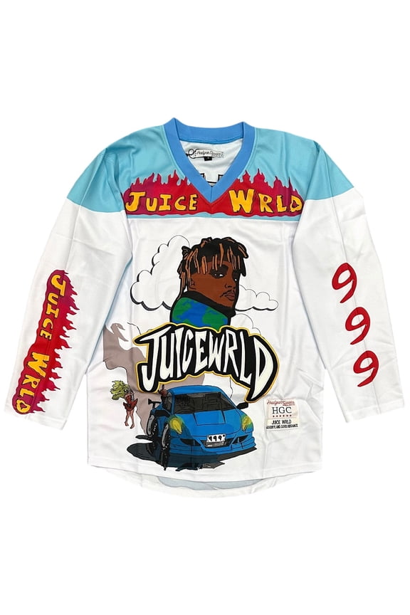 Juice Wrld Men's Headgear Classics Premium Embroidered Hockey Jersey (4X-Large, Light Blue/White)