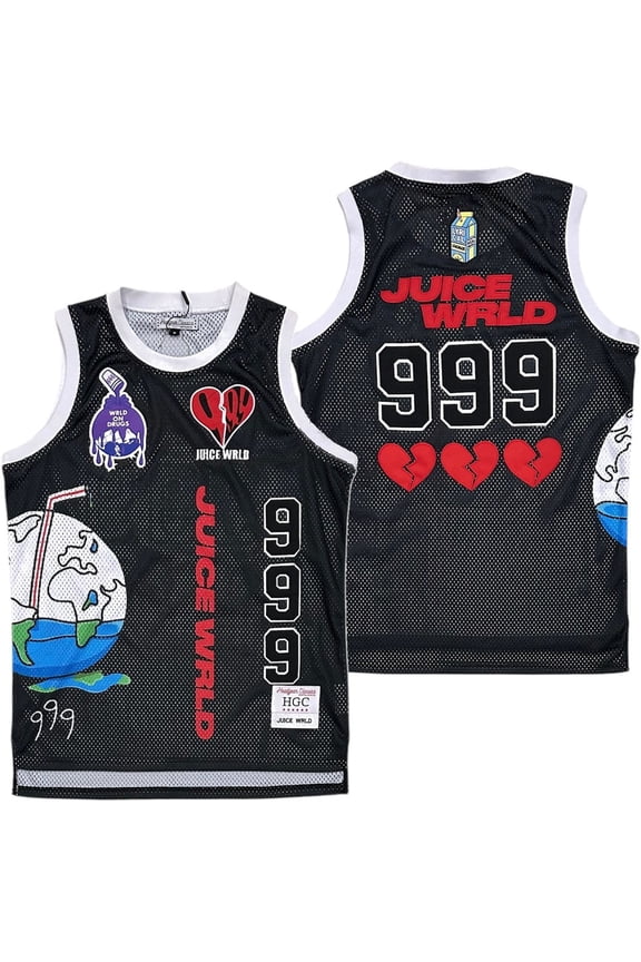 Juice Wrld Men's Headgear Classics Premium Embroidered Mesh Basketball Jersey (X-Large, Black)