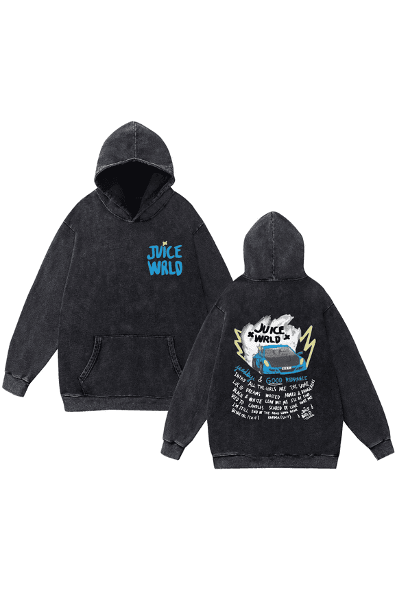 Juice Wrld washed vintage hoodie hip hop street fashion pullover rapper casual sweatshirt,XS,Black4