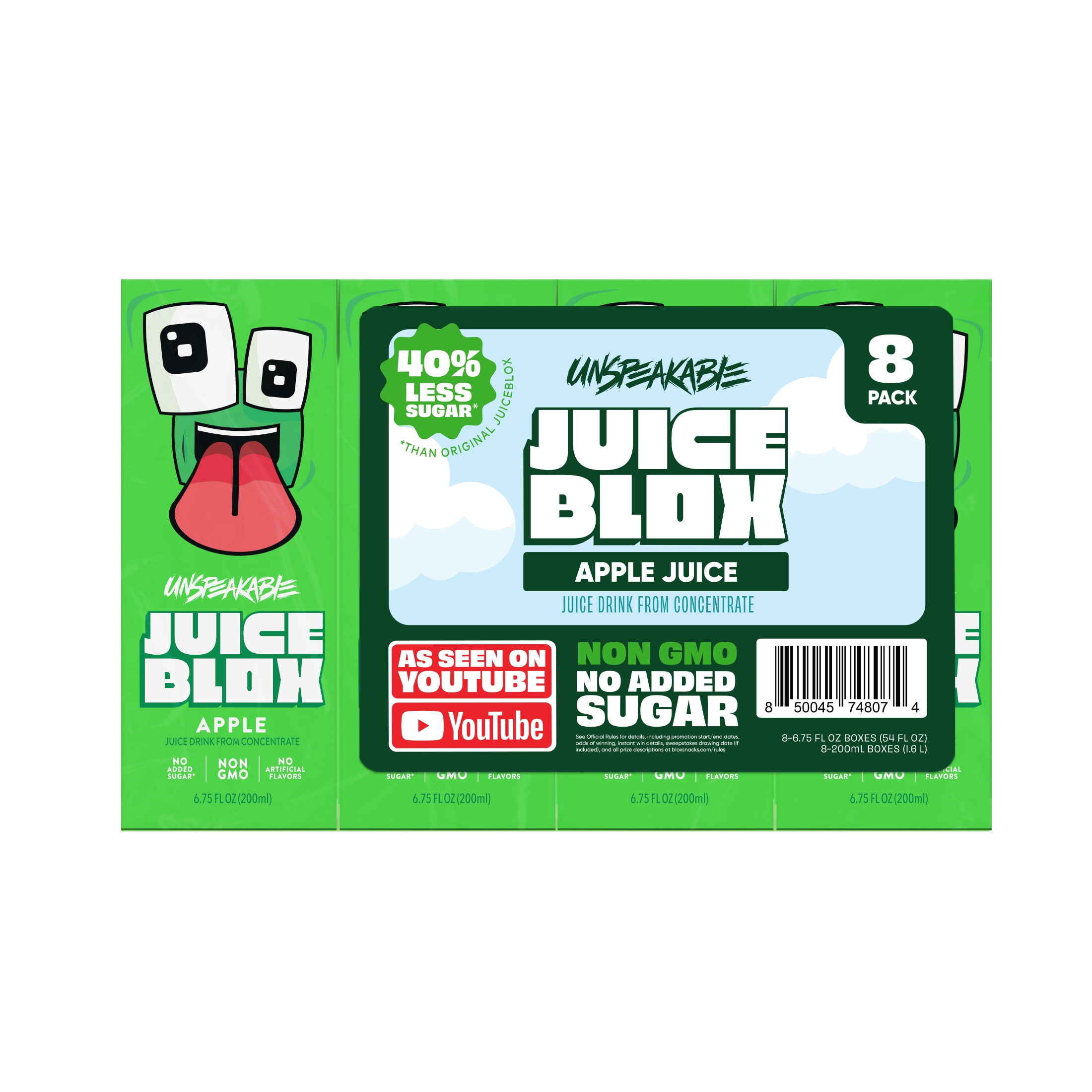 JuiceBlox Unspeakable Apple Juice, 6.75 fl oz, 8 Count Boxes