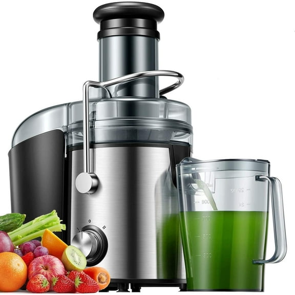 Juicer, 1000W Juicer Machine, 75MM Wide Mouth, FOHERE Dual Speed Mode, Stainless Steel, Easy Clean, Silver