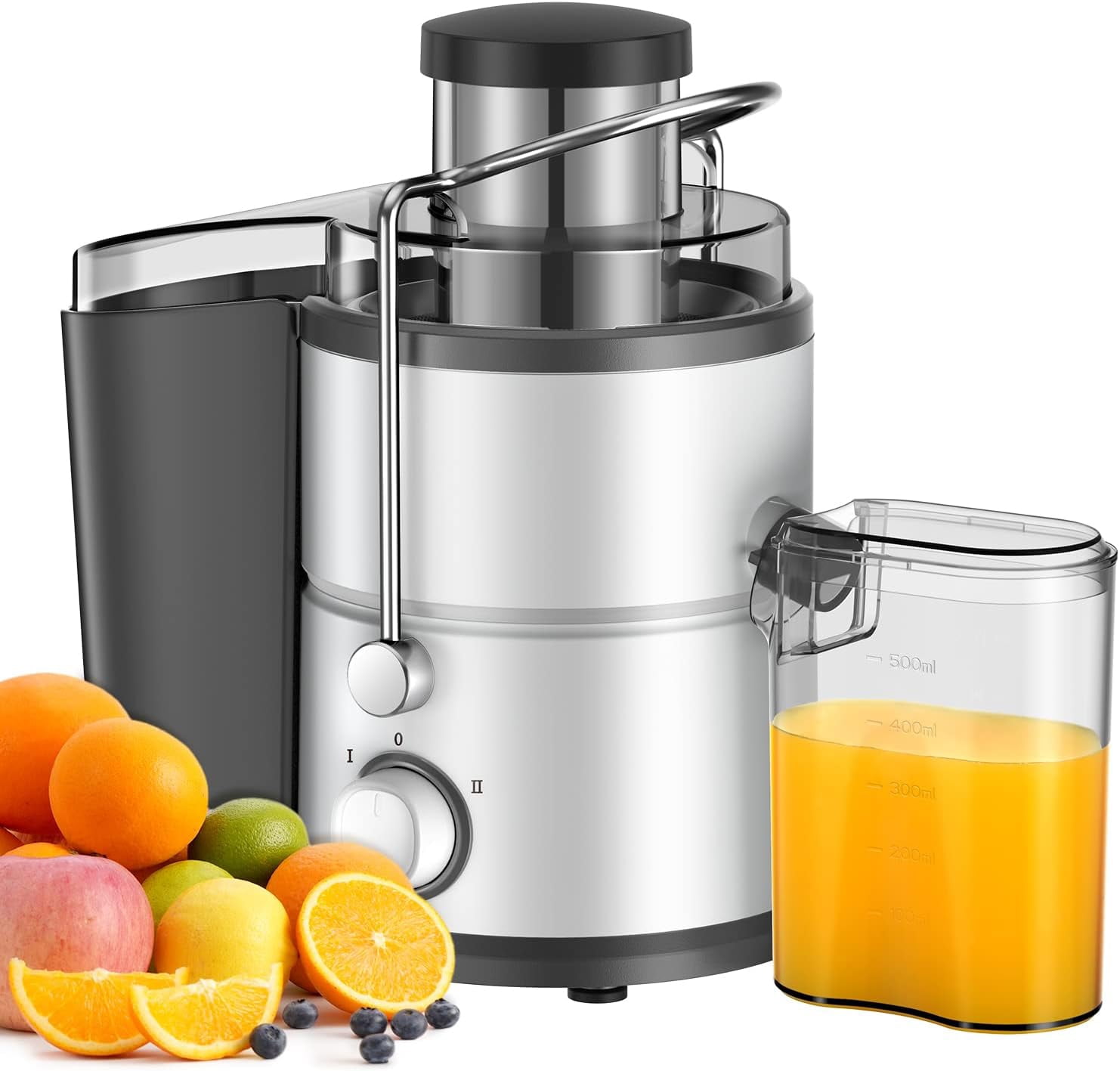 Juicer with 800W Motor, SHARDOR Juicer Machine with 3 Feed Chute, Dual Speeds Juice Maker for Fruits and Veggies, Anti-Drip Function Centrifugal Juicer, Include Cleaning Brush, BPA-Free, White