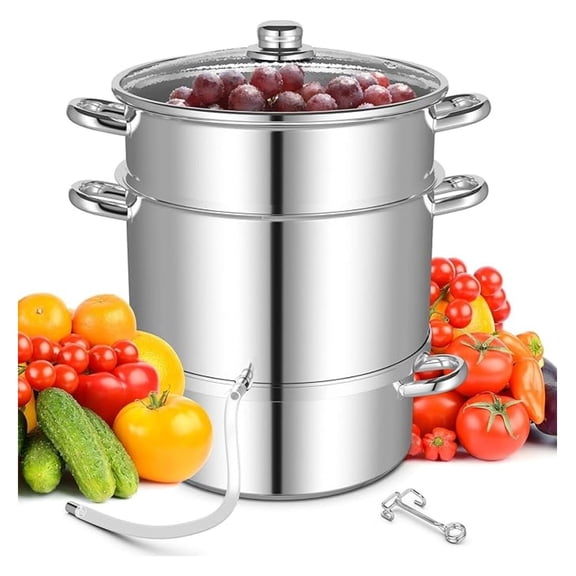 Nightcore 11 Quart Juicer, Fruit Vegetables Steamer Cookware with Tempered Glass Lid, Silicone Hose, Clamp, Loop Handles, Stainless Steel Juice Extractor for Canning for Juice Jelly Pasta