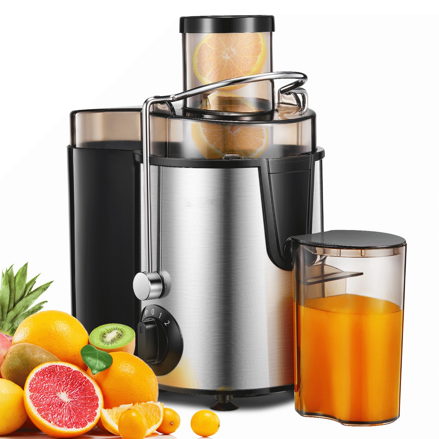 Juicer Centrifugal Juicer Machine Wide 3” Feed Chute Juice Extractor Easy to Clean, Fruit Juicer with Pulse Function and Multi-Speed Control, Anti-Drip, Stainless Steel BPA-Free - image 1 of 12