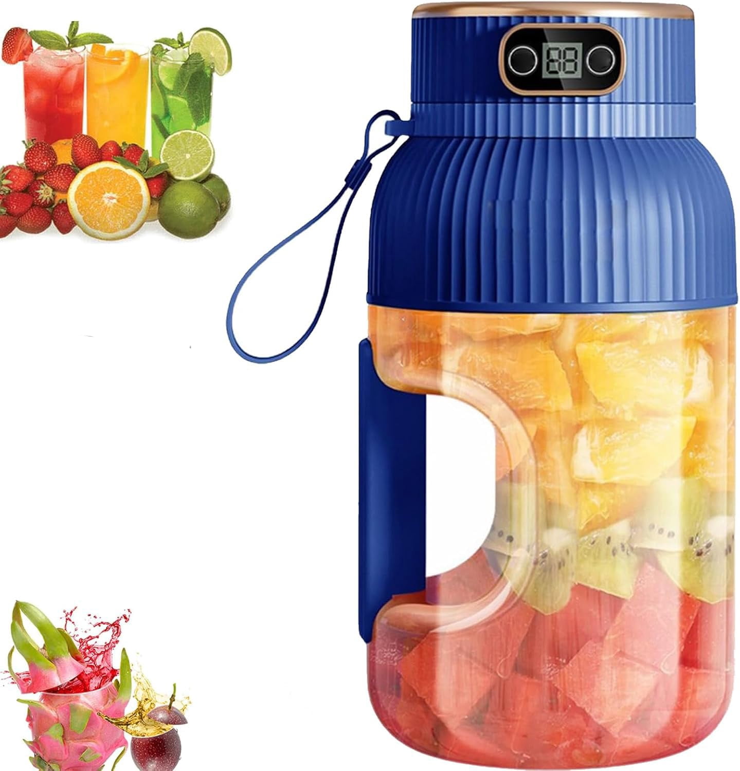 Juicer Cup,Multifunctional Portable Juicer Cup with Digital Display, Fruit Mixers Juicers Electric Juicer,Shakes and Smoothies,Wireless Portable Blender Rechargeable (Bue)