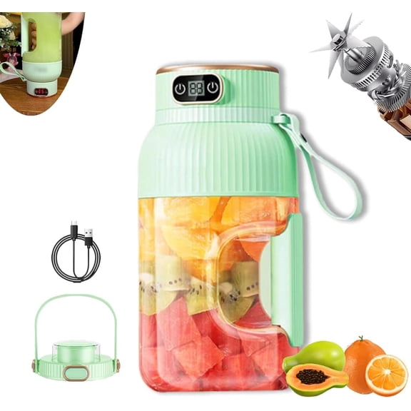 Juicer Cup,Multifunctional Portable Juicer Cup with Digital Display, Fruit Mixers Juicers Electric Juicer,Shakes and Smoothies,Wireless Portable Blender Rechargeable (Bue)