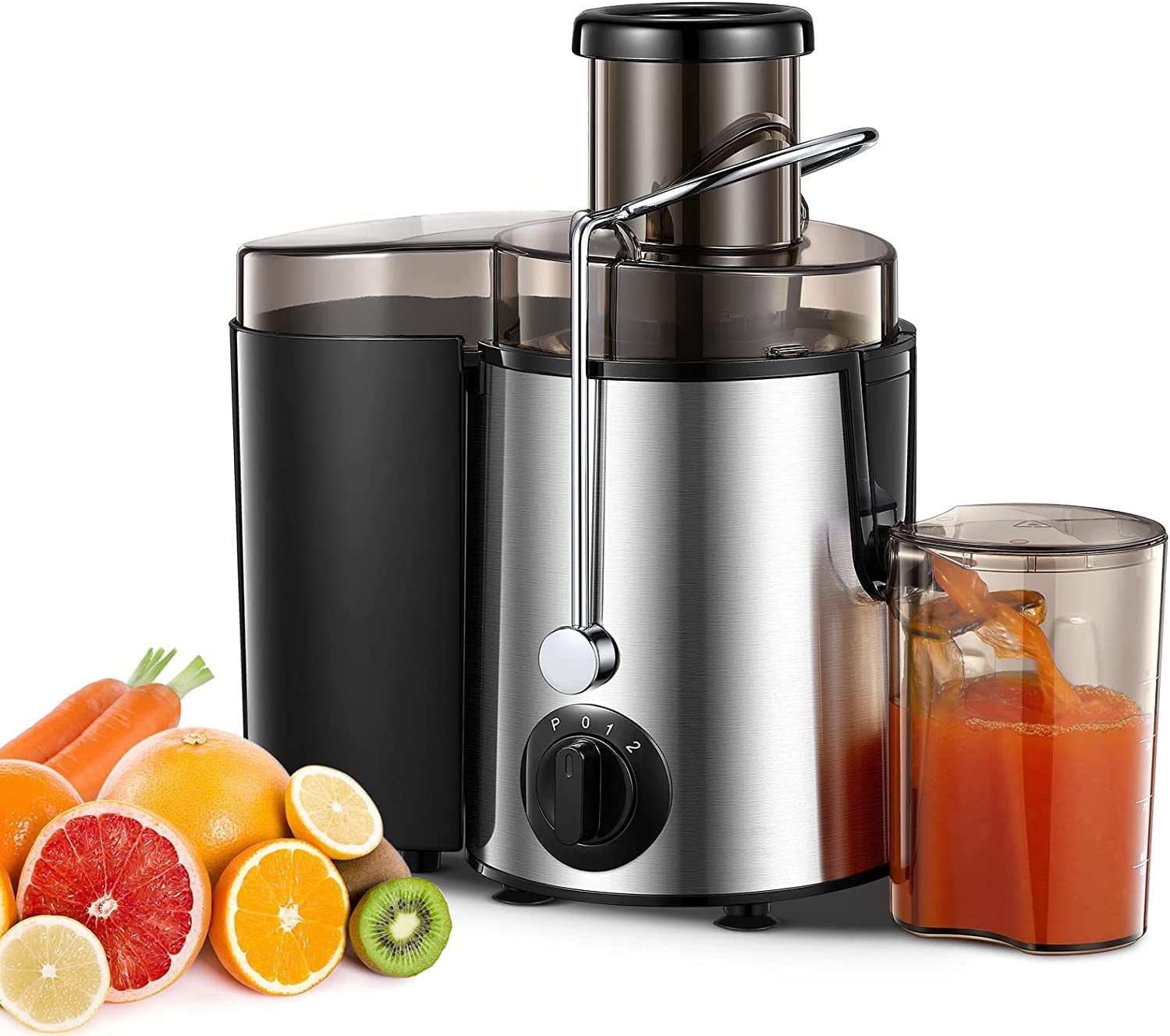 Juicer, Juicer Machine Vegetable and Fruit, Juice Extractor Easy to Clean,  Centrifugal Juicer with 3'' Feed Chute, Stainless Steel, 3 Speed,  Anti-Drip, Included Brush, 400W, Black 