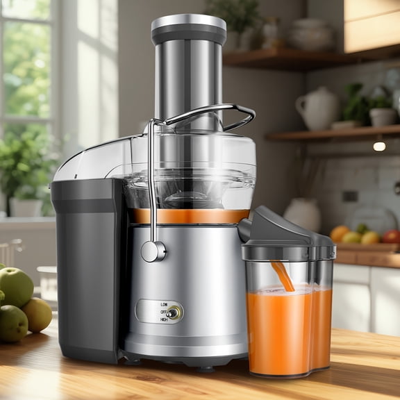 Juicer with Larger 3.2" Feed Chute, Titanium Enhanced Cutting System, Maximun Power 1200W Centrifugal Juice Extractor Maker with Heavy Duty Full Copper Motor, Dual Speeds, Bpa-Free, Silver