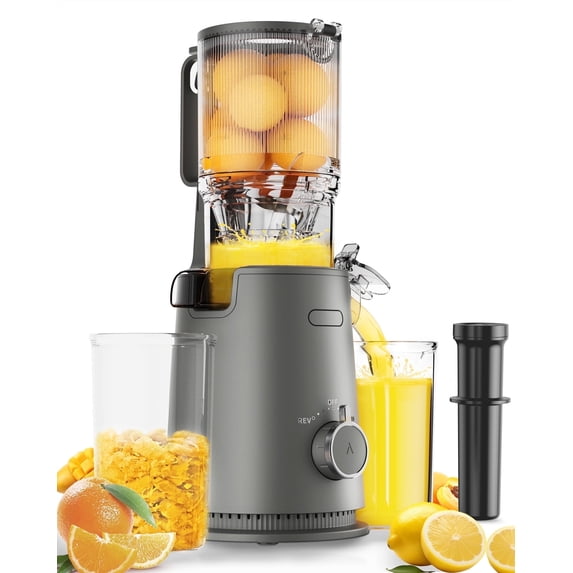 Juicer Machine with 4.35" Wide Mouth, Aeitto Cold Press Juicer Machine for Fruits and Vegetables, Slow Masticating Juicer Whole Fruit Juice Maker, High Juice Yield, Easy to Clean with Brush, Platinum
