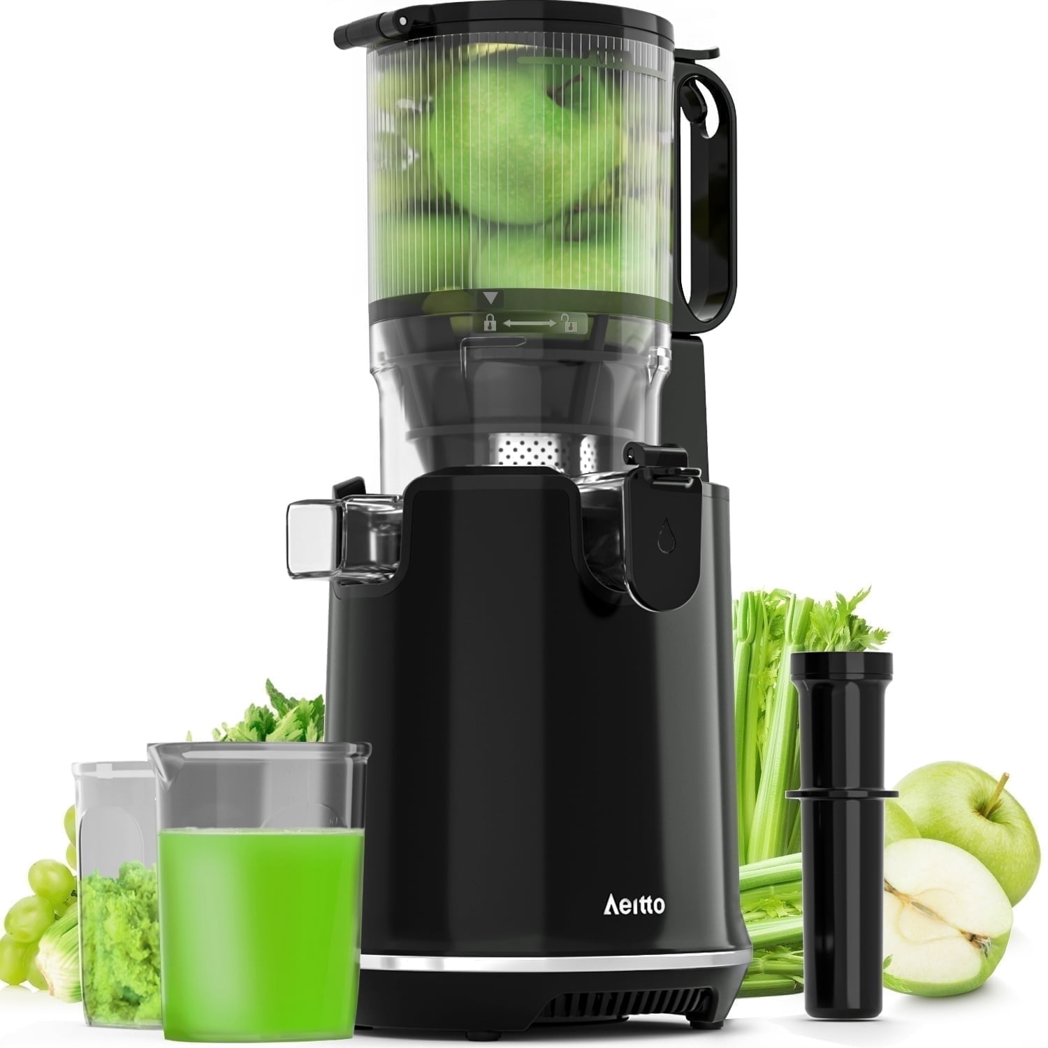 AeittoMax5 Cold Press Juicer, 1.7L 2-Speed Juicer Machine with 5.3" Lagrge Feed Chute,250W High Juice Yield Masticating Juicer, for Fruits and Vegetables, Coal