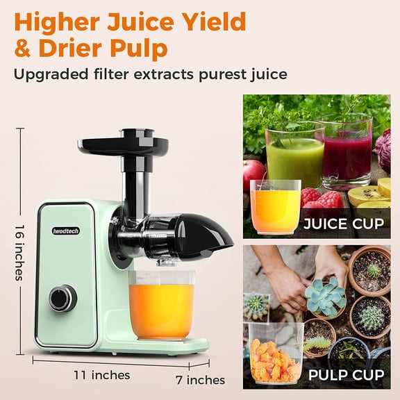 Juicer Machine, Cold Press Juicer with 2 Speed Modes, Slow Masticating Juicer Vegetable and Fruit, Celery Juicer, Easy to Clean, Motcha Green