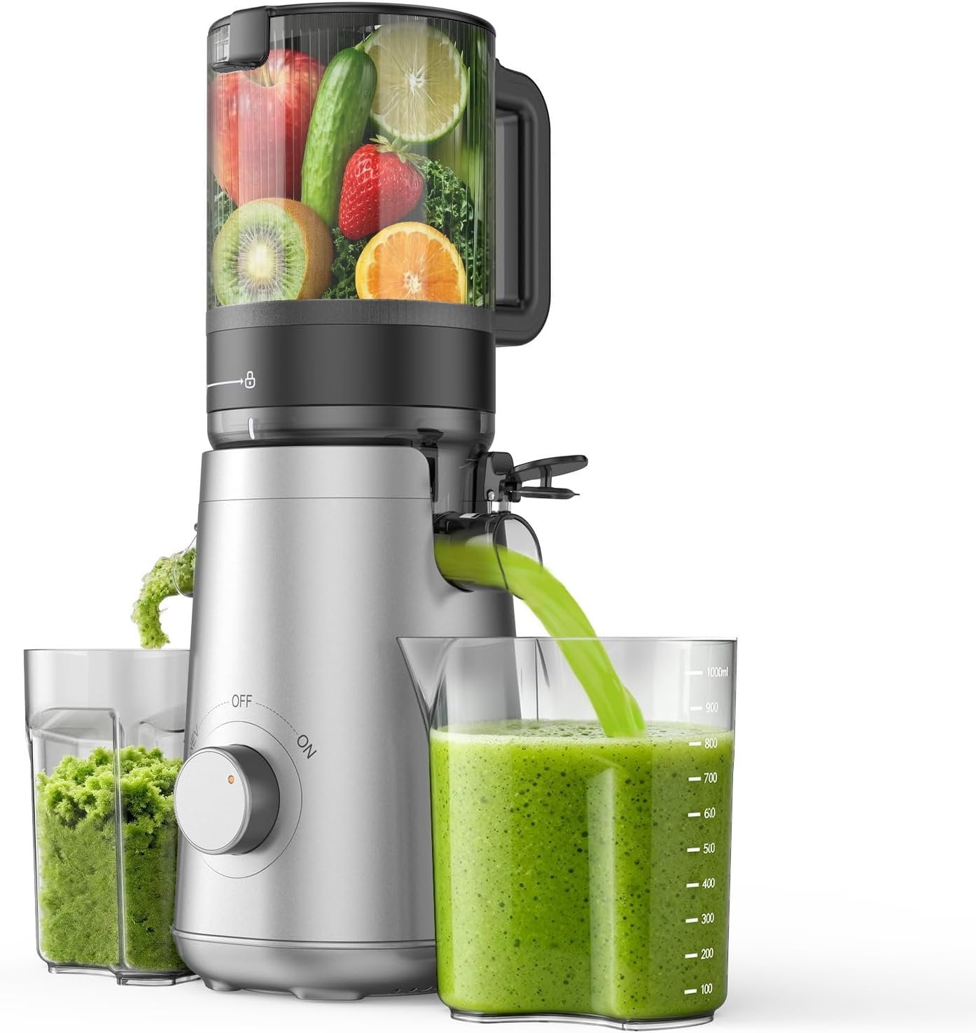 Juicer Machines, 5.3" Wide Feed Chute Cold Press Juicer for Whole Vegetables & Fruits, High Juice Yield,  (Slivery)