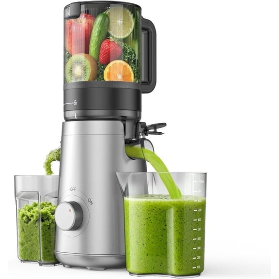 Juicer Machines, 5.3" Wide Feed Chute Cold Press for Whole Vegetables & Fruits, High Juice Yield, BPA Free (Slivery)