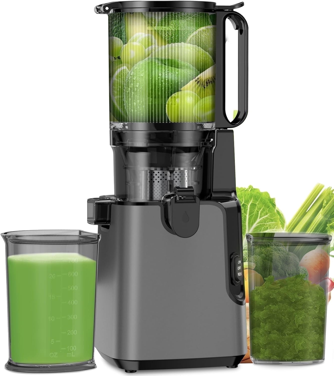 Juicer Machines with 5.8" Large Feed Chute, Cold Press Juicer For Whole Vegetables and Fruits, 400W Professional Slow Masticating juicer Easy to Clean for Batch Juicing (Titanium Gray)