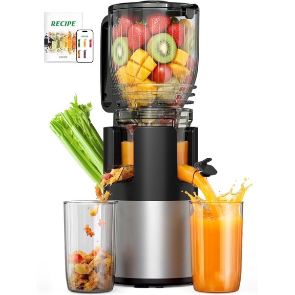 Juicer Machines with 5.8" Large Feed Chute, Slow Masticating Cold Press Juicer for Whole Fruits & Vegetables, Easy to Clean Design, High Juice Yield Juicer for Daily Wellness