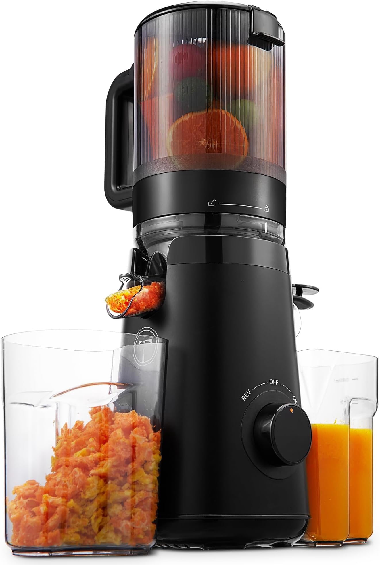 Juicer Machines, Cold Press Juicer with 5.3"  Feed Chute Fit Whole Fruits & Vegetables Easy to Clean, High Juice Yield,  (Black)