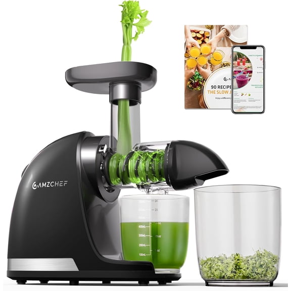 Juicer Machines - Cold Press Masticating Juicer whole Fruit and Vegetable - Delicate Chew No Need to Filter - BPA Free Juice Extractor with 2 Cups and Brush- Ebony