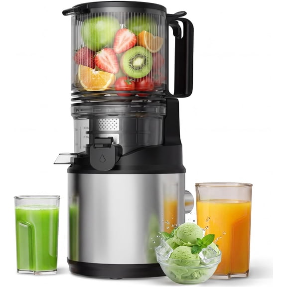 Juicer Machines, Cold Press with Wide Feed Chute, 3-in-1 Slow Masticating Juicer, Juice, Nut Milk & Sorbet Maker, BPA-Free, High Juice Yield for Whole Fruits Vegetables Easy to Clean