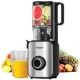 thumbnail image 1 of Juicer Machines, TER Cold Press Juicer With 5'' Wide Chute, Stainless Steel Slow Masticating For Vegetables & Fruits, High Juice Yield, Easy To Clean, Includes 2 Cups, Silver, 1 of 10
