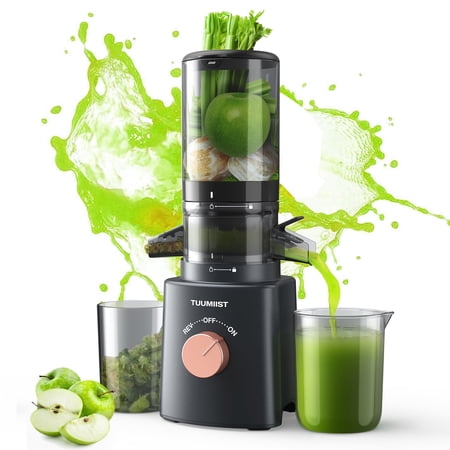 Juicer Machines, TUUMIIST Cold Press Juicer with 4.6'' Large Feed Chute Fit Whole Vegetable And Fruit, Masticating Juicer Easy To Clean, Dark Gray