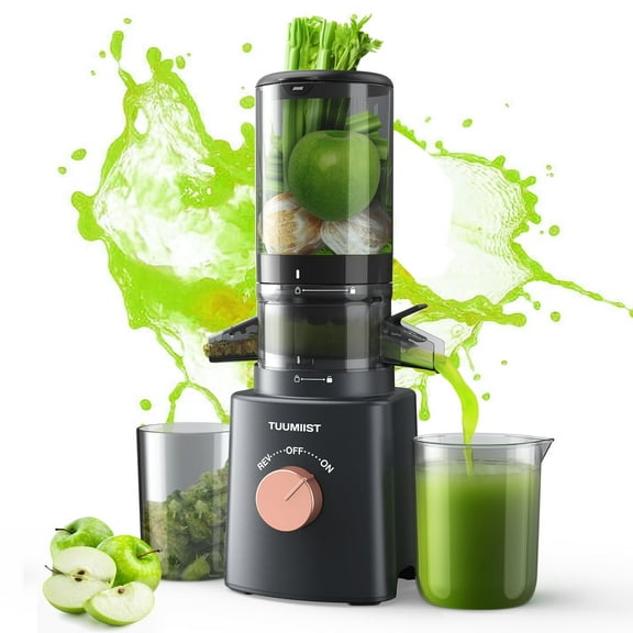 Juicer Machines, TUUMIIST Cold Press Juicer with 4.6'' Large Feed Chute Fit Whole Vegetable And Fruit, Masticating Juicer Easy To Clean, Dark Gray