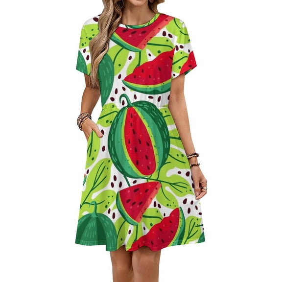Juicy And Sweet Watermelon Dress Fashion Beach Short Sleeve Dresses Female Party Printed Sundress