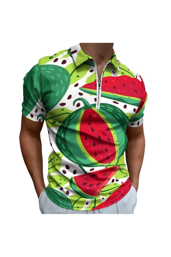 Juicy And Sweet Watermelon Men Zipper T-shirt Summer Casual Short Sleeve T-shirt Top
