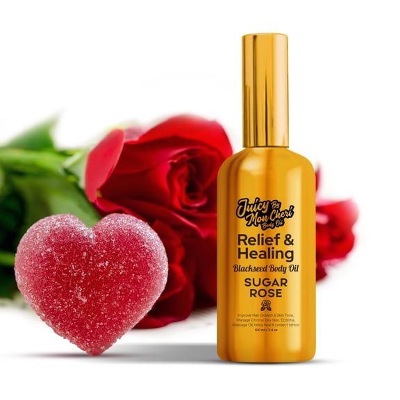 Juicy by Mon Cheri Scented Natural Body Oil Spray with Black Seed, Olive & Vitamin E, Sugar Rose, 3.4 oz