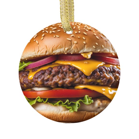 Juicy Cheeseburger with Lettuce and Tomato Food Double Sided Ceramic Foodie Novelty Holiday Christmas Xmas Tree Ornament Gift Accessory (Flat Printed Design, NOT 3D)