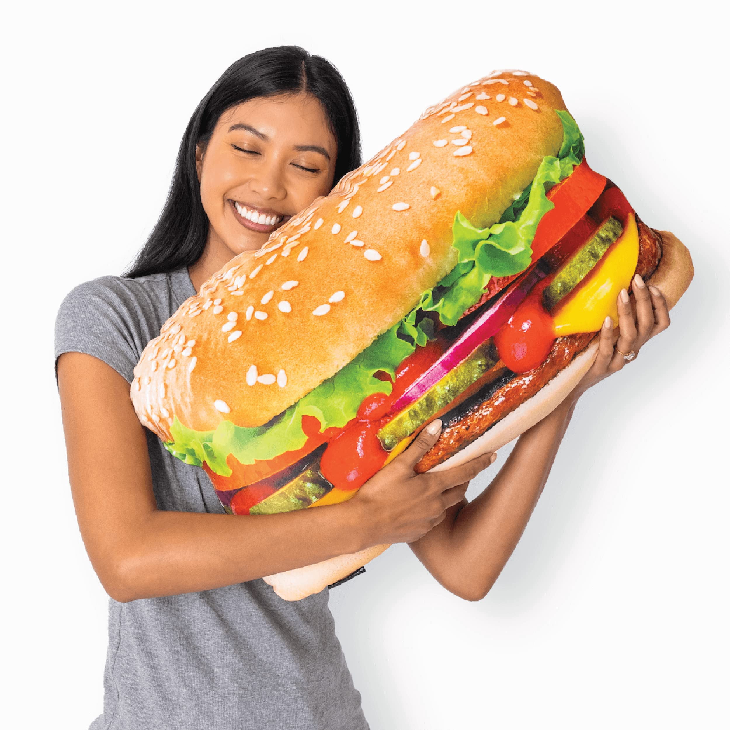 Juicy Cheeseburger Pillow, Medium, Decorative 3D Plush Throw Pillow for ...