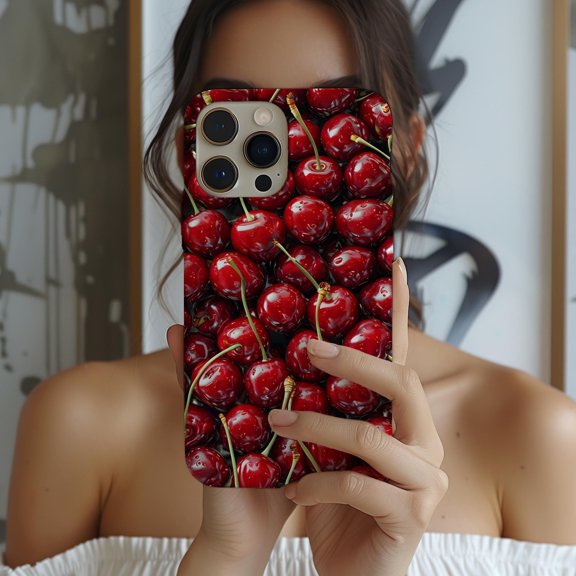 Juicy Cherry Collage Cherry Red Aesthetic Tough Phone Case, Dual-Layer Protective Cover for iPhone