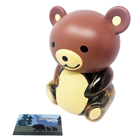 Juicy Chew Assorted Fruit Jelly with Animal Character Bear Bank Jar (Exclusive Adventure Magnet Included)